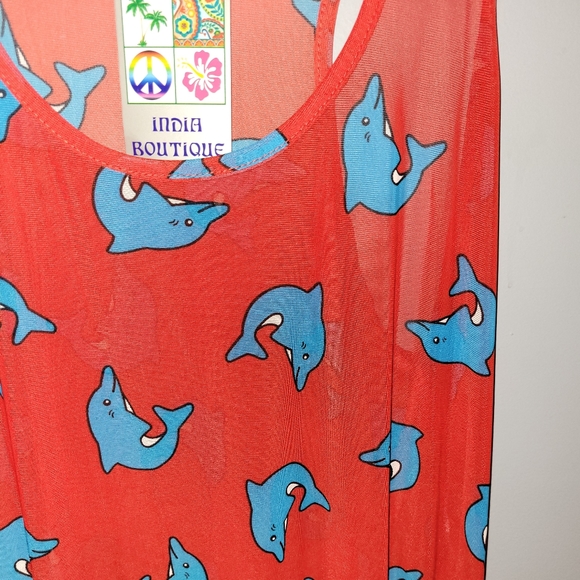 New! SWIMSUIT COVERUP 🐬 Dolphin Print Sheer Tank - Picture 3 of 11